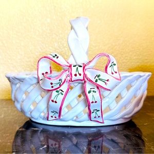 Vintage Berardos White Ceramic Lattice Basket Bowl Made In Portugal